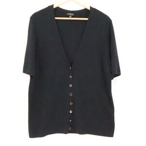 Talbots Plus Button Front Cardigan Sweater Womens Size 1X Black Short Sleeve